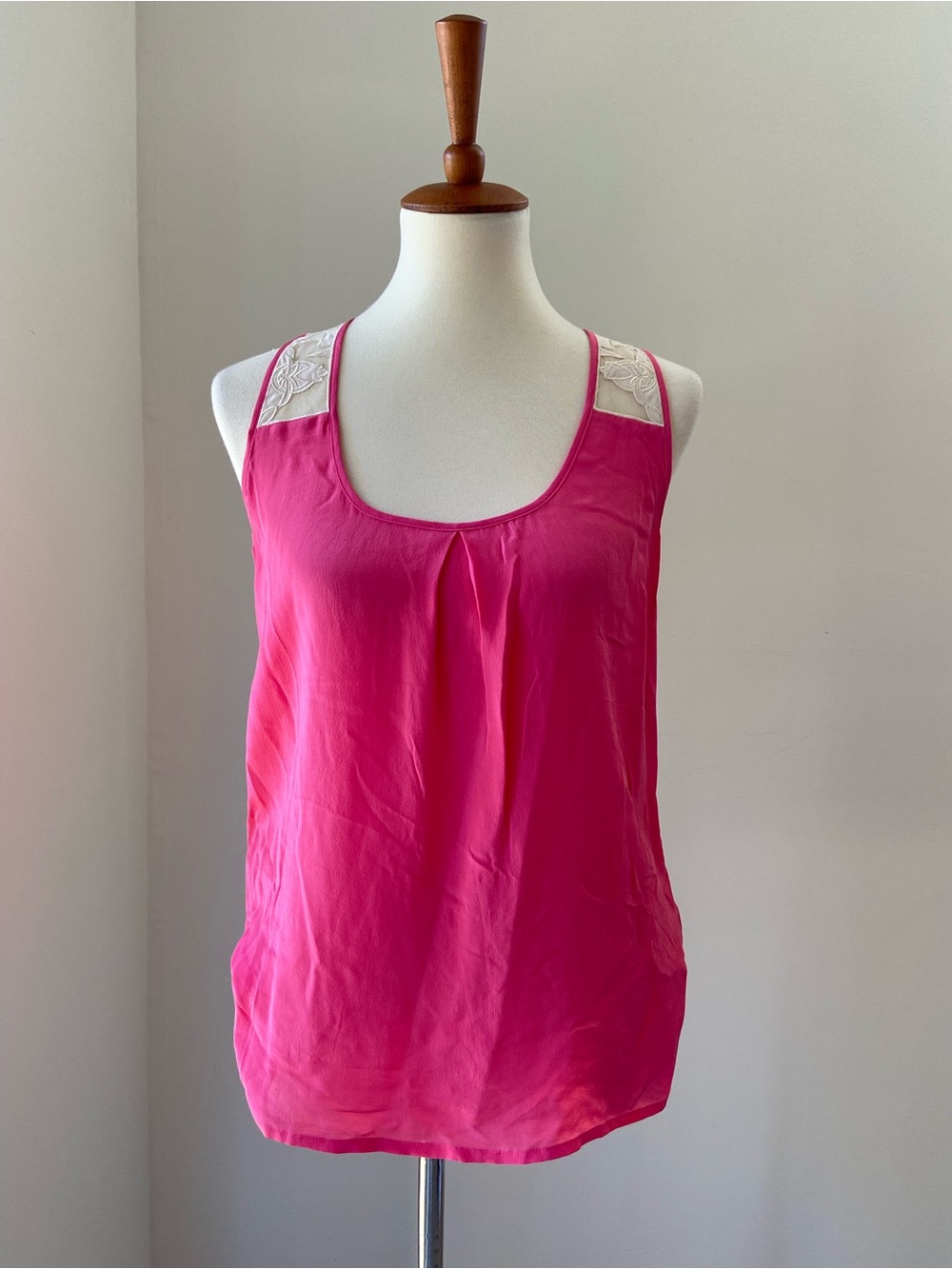 NWT Vintage F21 Bright Pink Lace-Trim Scoop Neck Silk Camisole